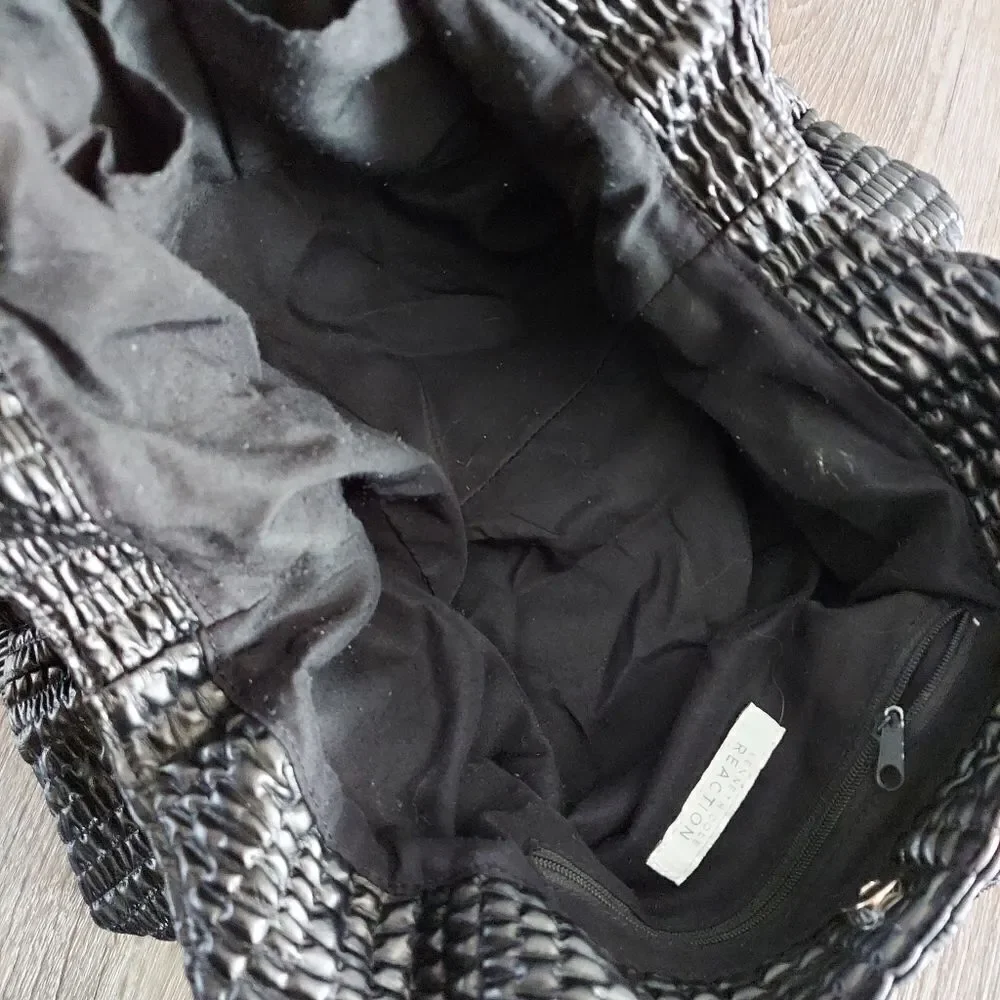 Kenneth Cole Reaction Black Shoulder Hobo Style Bag With Chain Detail